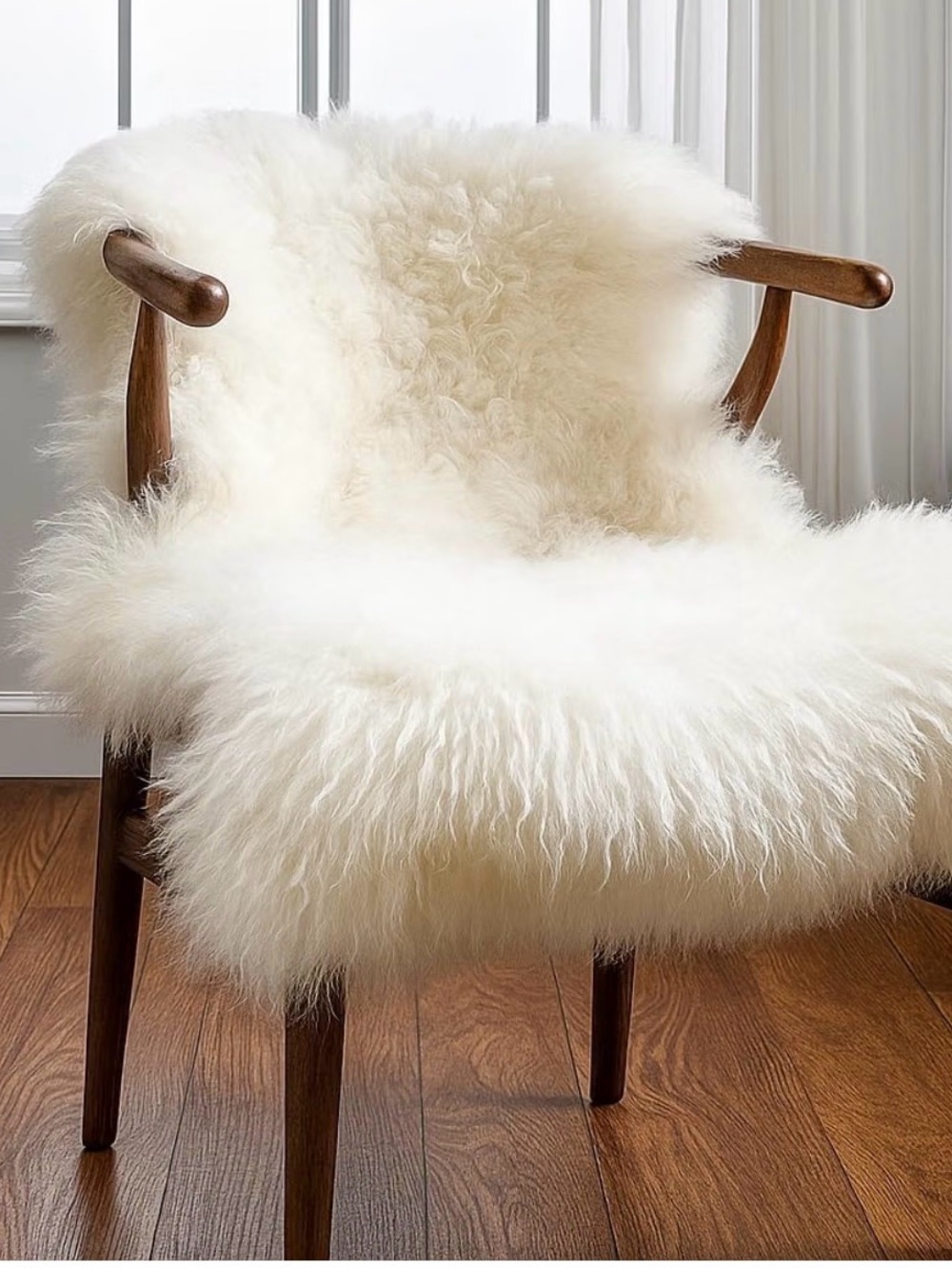 4- Plush White Sheepskin Chair Throw - Cozy Accent Rug